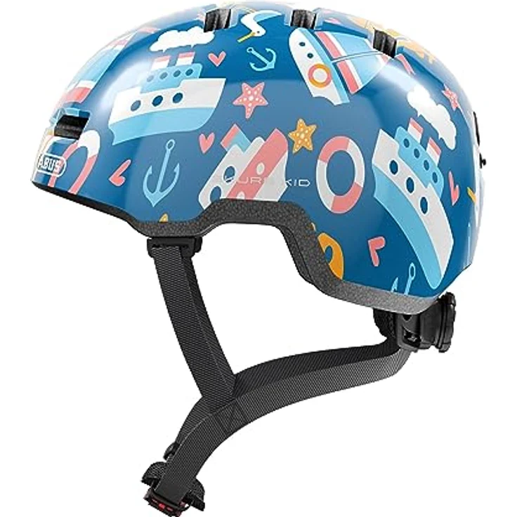 ABUS Kinderhelm Skurb Kid - robuster Fahrradhelm im Skater-Look mit Platz für einen Zopf - Blau mit Seefahrt-Motiven, Größe M – Bild 1