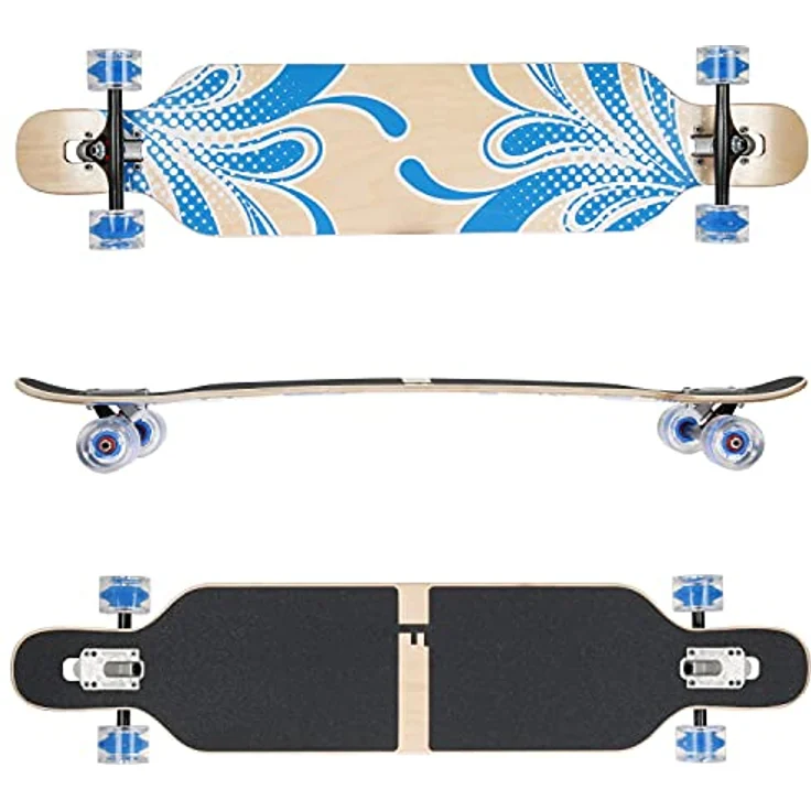 FunTomia Flex1 bis 122kg - Camber Longboard (blau Blume, Ahornholz) – Bild 2