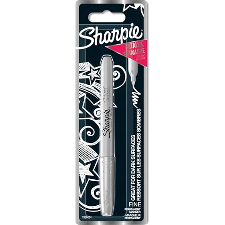 Sharpie PermMarker F, Metallic Permanentmarker in Silber mit robuster feiner Spitze, wasserfest und perfekt für helle und dunkle Oberflächen – Bild 1