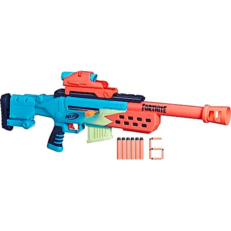 Nerf F8346 Fortnite Storm Scout Blaster, Scope, Clip, 6 Elite Darts, Bolt Action – Bild 4