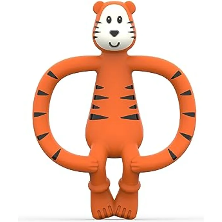 Streichholz-Affe - Lebensmittel-Silikon-Flachgesicht-Tier-Zahnspiel - kleiner Affe Matchstick Monkey Beißring/Zahnungshilfe/für wundes Zahnfleisch/ab 3 Monaten/Tiermotiv Teddy Tiger