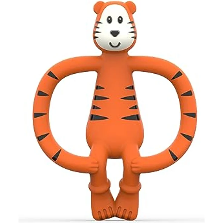 Streichholz-Affe - Lebensmittel-Silikon-Flachgesicht-Tier-Zahnspiel - kleiner Affe Matchstick Monkey Beißring/Zahnungshilfe/für wundes Zahnfleisch/ab 3 Monaten/Tiermotiv Teddy Tiger – Bild 1
