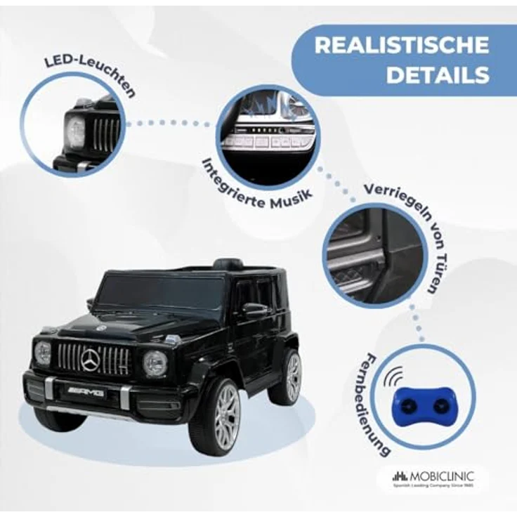 Mobiclinic Mercedes Benz Elektroauto, Kinder-Elektrofahrzeug mit 12V Akku, USB, Bluetooth, UKW-Radio, schwarz – Bild 6