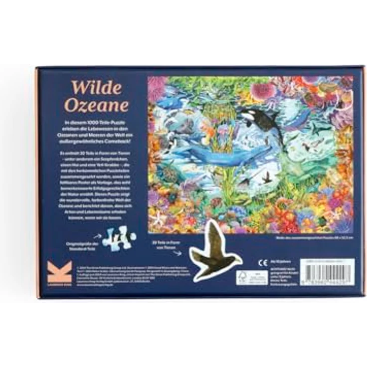Laurence King Wilde Ozeane, Puzzle mit Tierformen und Poster, perfektes Familienspiel – Bild 4