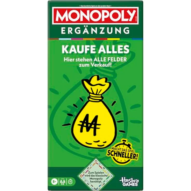 Monopoly Ergänzung "Kaufe Alles", Brettspiel für klassisches Monopoly, schnelle Spielrunde in 40 Minuten, Deutsche Fassung – Bild 1