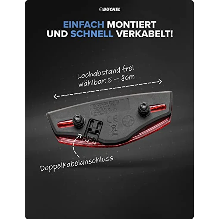 BÜCHEL TIVOLI Fahrrad Rücklicht LED, StVZO zugelassen, dynamounterstützt mit Standlichtfunktion, schwarz – Bild 4
