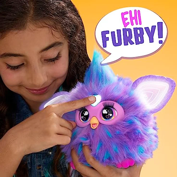 Furby Violett, interaktives Plüschspielzeug mit Sprachaktivierung, über 600 Reaktionen, italienische Version – Bild 3