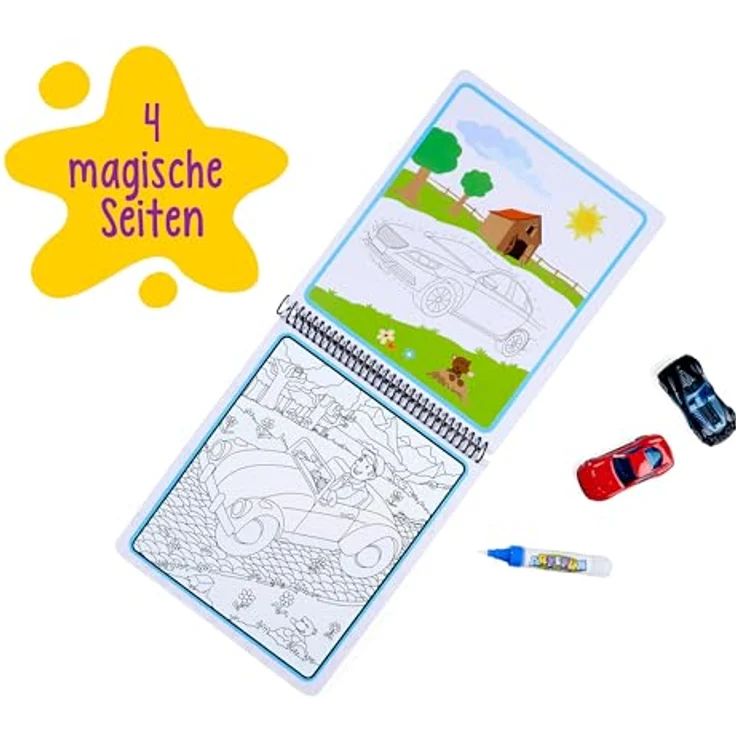 SIMBA Kreativset Art & Fun XL Water Pen Cars Malbuch, Wassermalbuch mit 4 Fahrzeug-Seiten, inkl. 2 Autos, ab 3 Jahren – Bild 2