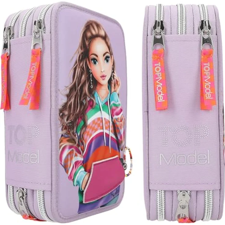 Depesche 12842 TOPModel Joy - Gefüllte 3-Fach Federtasche in Lila, mit Model Motiv, Bunt- und Filzstiften, Lineal, Schere uvm. – Bild 3