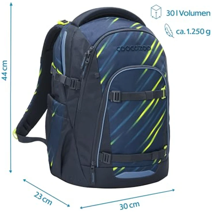 coocazoo Schulrucksack MATE, Ergonomischer Rucksack mit Easy-Grow-System, Farben: Fast Lime und Blau, Volumen: 30 l – Bild 2