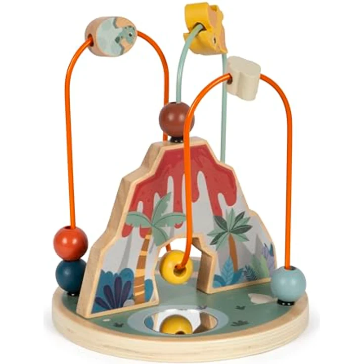 Small Foot Motorikschleife „Dino“, Motorikspielzeug aus FSC 100%-zertifiziertem Holz, für Kinder ab 12 Monaten, mit Vulkan und Metallschleifen, bunt – Bild 1