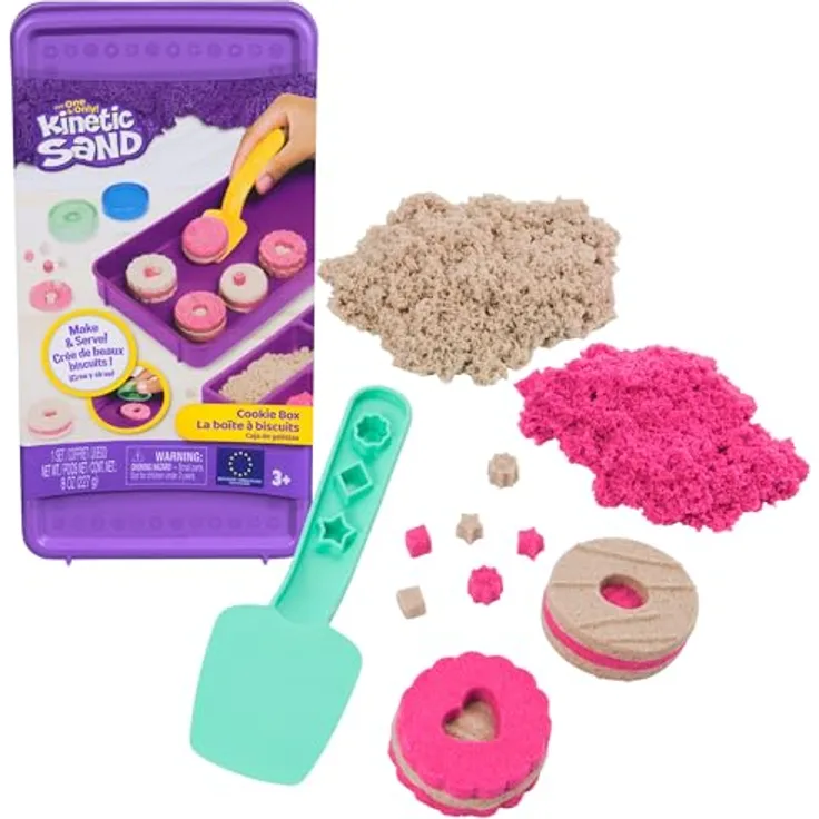 Spin Master Kinetic Sand - Cookie Box, Bastelsand mit doppelseitigen Förmchen und pinkfarbener Dekoration
