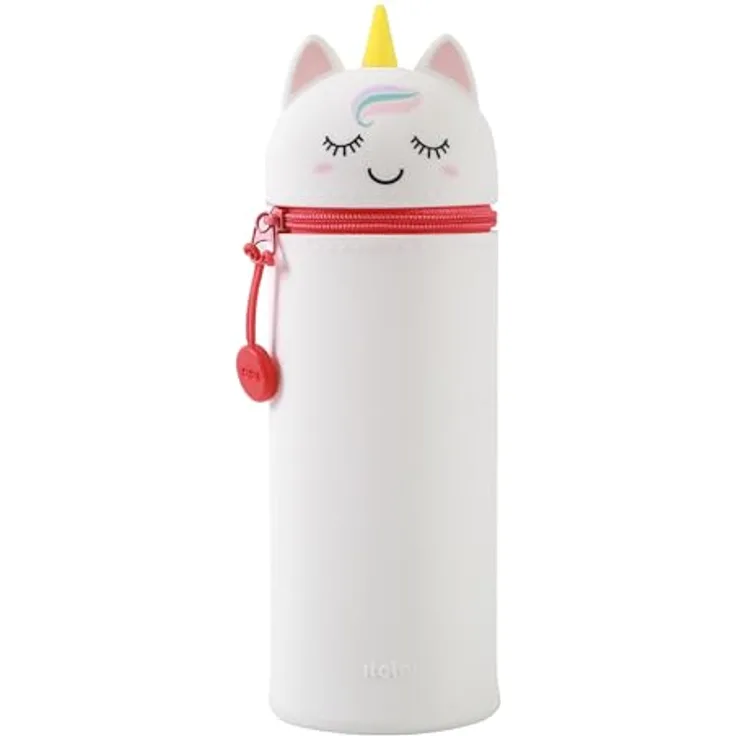 I-TOTAL® I-TOTAL® Federmäppchen aus weichem Silikon, ausziehbar mit konturierter Form (Unicorn), erweiterbare Kapazität, Reißverschluss, innen mit Fächern, leicht und kompakt
