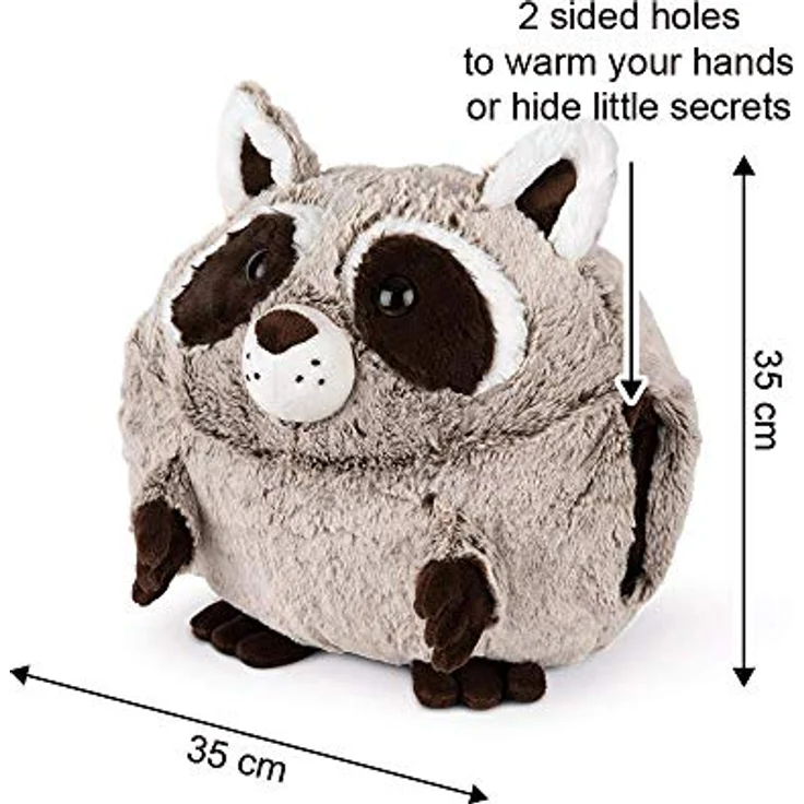 COZY NOXXIEZ Kuschelige Plüsch Kinder Handwärmer - Waschbär, Flauschiges Wärmekissen Plüschtier für Bett, Auto und Zuhause – Bild 2