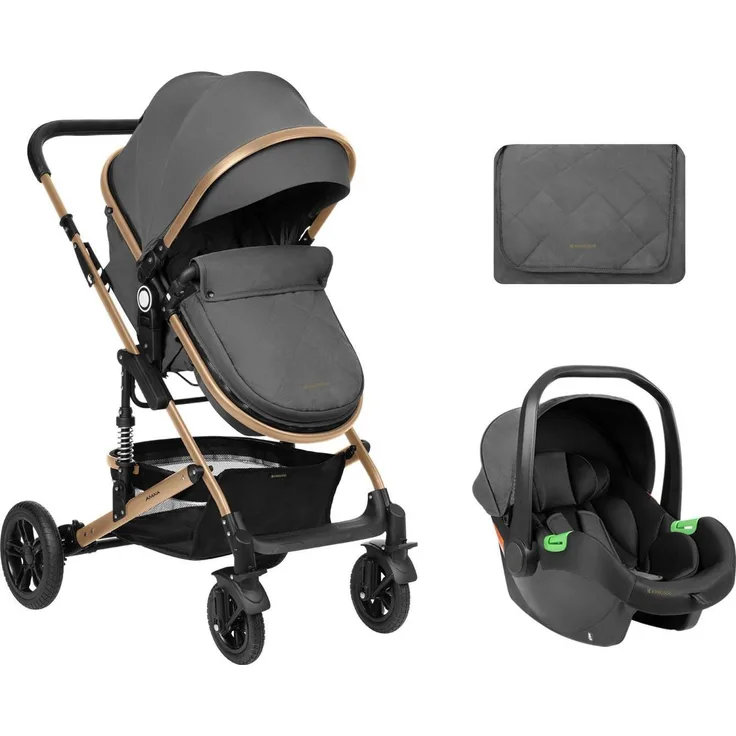 Kikkaboo Amaia 3 in 1 Kinderwagen, inkl. i-Size Autositz, federbare Gummi-Räder, verstellbares Sonnendach, tragbar bis 22 kg