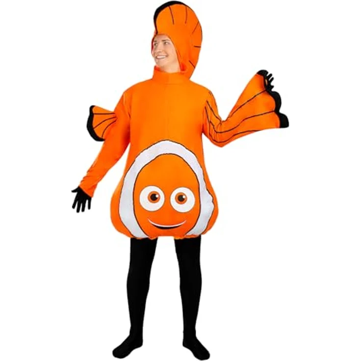 Funidelia Clownfisch Kostüm für Erwachsene, orange Tunika mit Kapuze, Größe L-XL, ideal für Partys, Karneval und Halloween – Bild 1