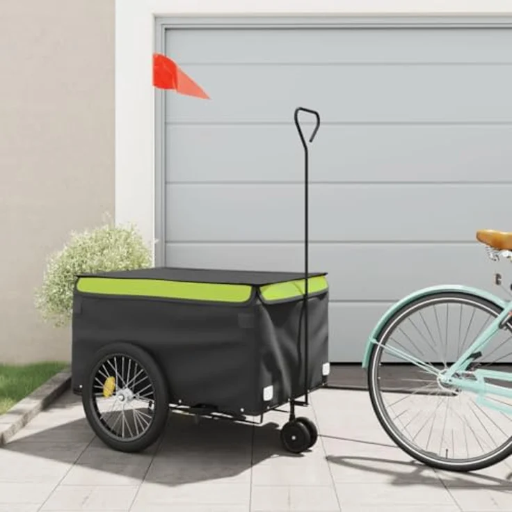 vidaXL Fahrradkinderanhänger Fahrradanhänger Schwarz und Grün 45 kg Eisen - Robuster Lastenanhänger mit maximaler Tragfähigkeit und praktischem Design – Bild 2