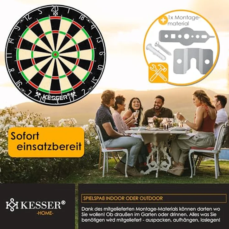 KESSER® Dartscheibe kork mit 9 Dartpfeile Professional Dartboard + 21 Pro Flights + Zubehör Steeldart Offizielles Dartscheibe 9 Pfeilen Metallspitze Profi Steeldartscheibe - Dartboard inkl. Montageset Classic – Bild 6
