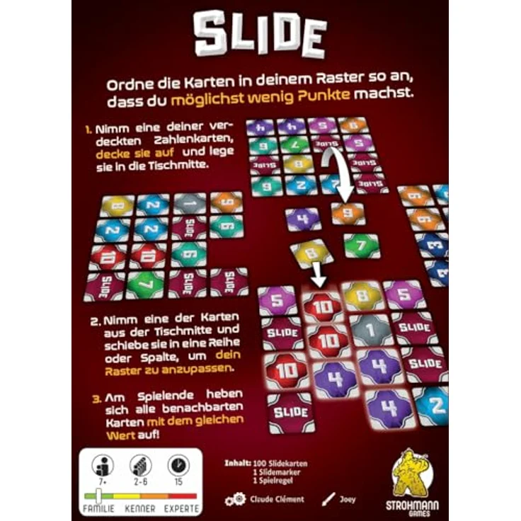 Pegasus Spiele Slide, Brettspiel von Strohmann Games für 2-4 Spieler, 4x4 Kartenraster, strategisches Punkte Management – Bild 3