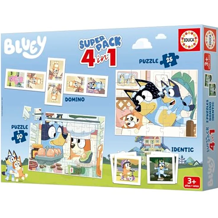 Educa Superpack 4 In 1 Bluey, Spieleset mit Domino, Memory und 2 Puzzles (25+50 Teile) für Kinder ab 3 Jahren – Bild 3