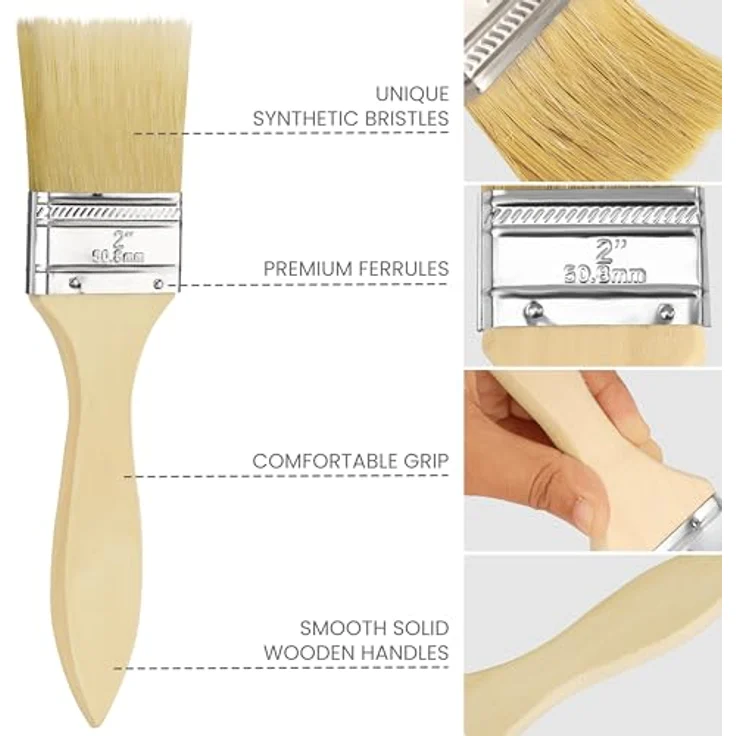 Kurtzy Pinselset 5,08 cm, 48 STK Malerpinsel aus Holz, langlebige Borsten, für Farbe, Lack, Beizen, Klebstoff, ideal für DIY und Malerbedarf – Bild 3