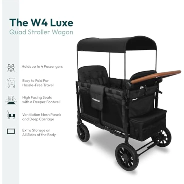 WONDERFOLD W4S 2.0 Multifunktions-Kinderwagen für 4 Passagiere, veganem Leder überzogen (schwarz) – Bild 3