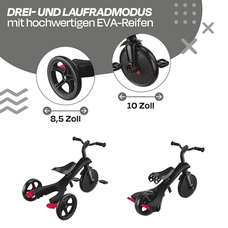 GLOBBER Explorer Trike 4in1 Pro, Kinderfahrzeug in Schwarz, Dreirad, Laufrad und Kinderwagen, 10/8,5 Zoll, höhenverstellbarer TPR-Sitz – Bild 5