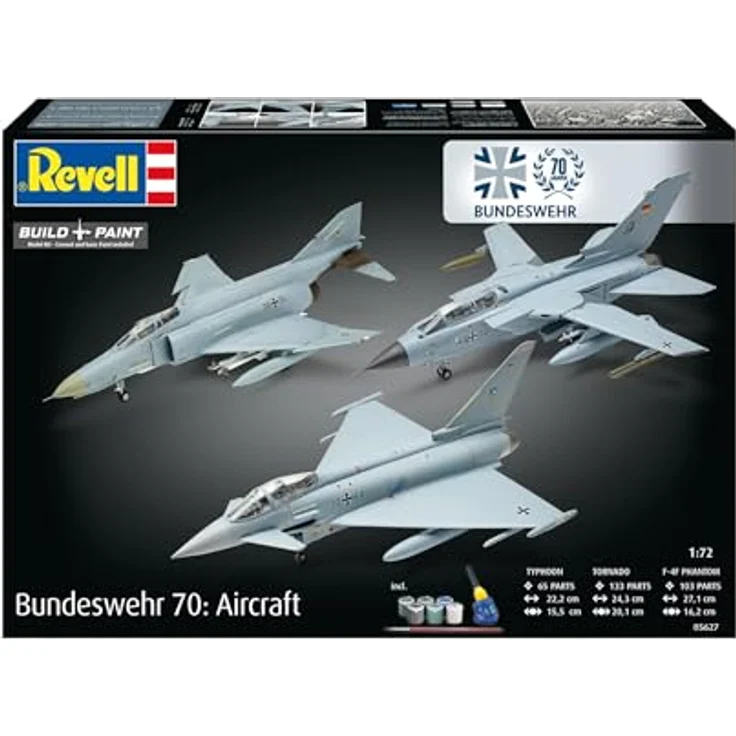 Revell Modellbau Geschenkset 70 Jahre Bundeswehr: Aircraft, 3 verschiedene Flugzeuge im Maßstab 1:72 mit 301 Teilen, inklusive Farben, Kleber und Pinsel – Bild 2
