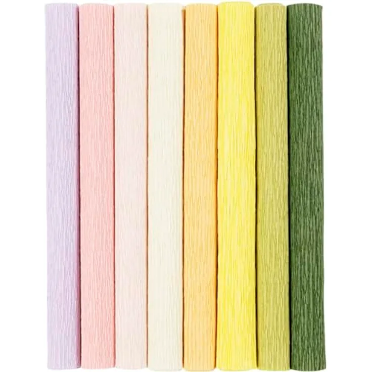 Creotime Kreativset Krepppapier Bastelset 25x60cm, 8 Rollen mit 180% Kreppanteil für Papierblumen und Dekorationen, knitterfriedliche Oberfläche