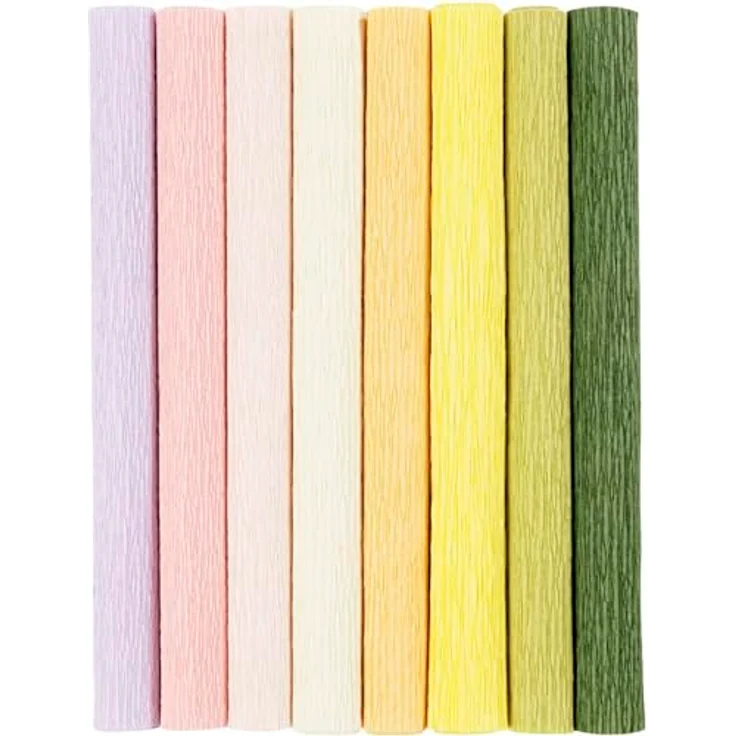 Creotime Kreativset Krepppapier Bastelset 25x60cm, 8 Rollen mit 180% Kreppanteil für Papierblumen und Dekorationen, knitterfriedliche Oberfläche – Bild 1