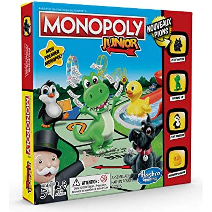 Monopoly Junior Brettspiel für Kinder, französische Version, 2-4 Spieler, ab 5 Jahren, inklusive 4 Junior-Spielsteinen und 90 Monopoly Geldscheinen, exklusiv bei Amazon – Bild 2