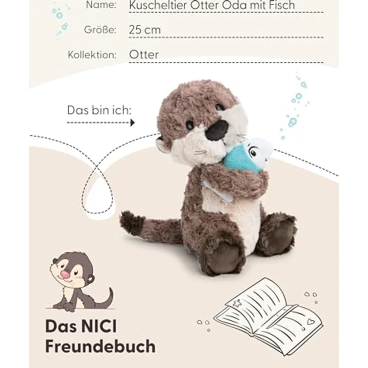 NICI Kuscheltier Otter Oda mit Fisch, 25 cm, grau-beige, schlenkernd aus NICI-Plüsch – Bild 6