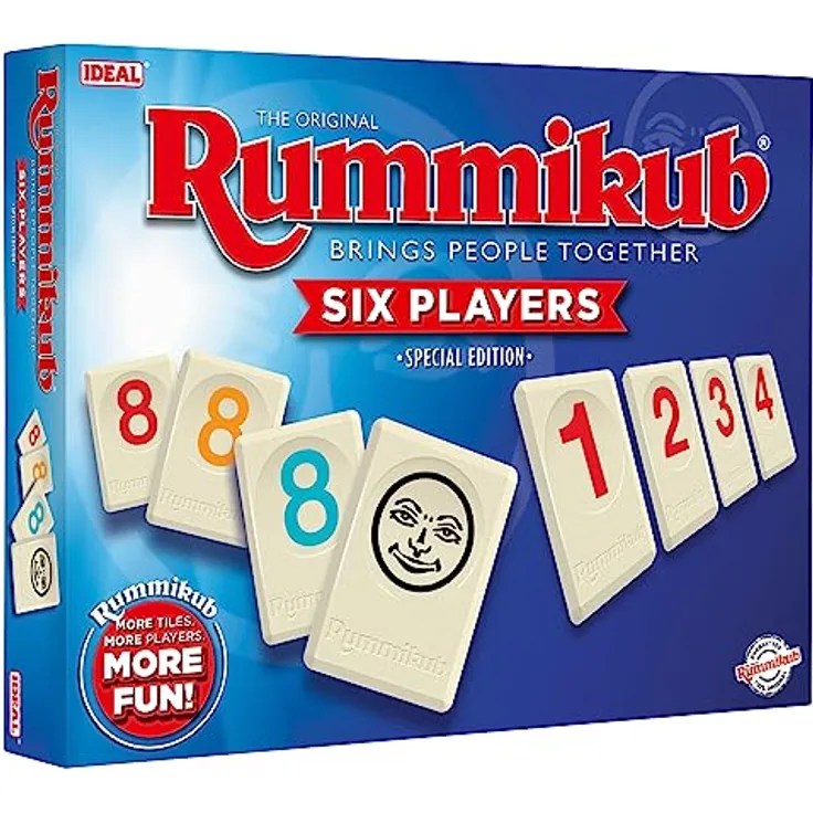 IDEAL Rummikub 6 Spieler Edition, Familienspiel für 2–6 Spieler, ab 8 Jahren, inklusive Smart-Timer und Online-Tutorial