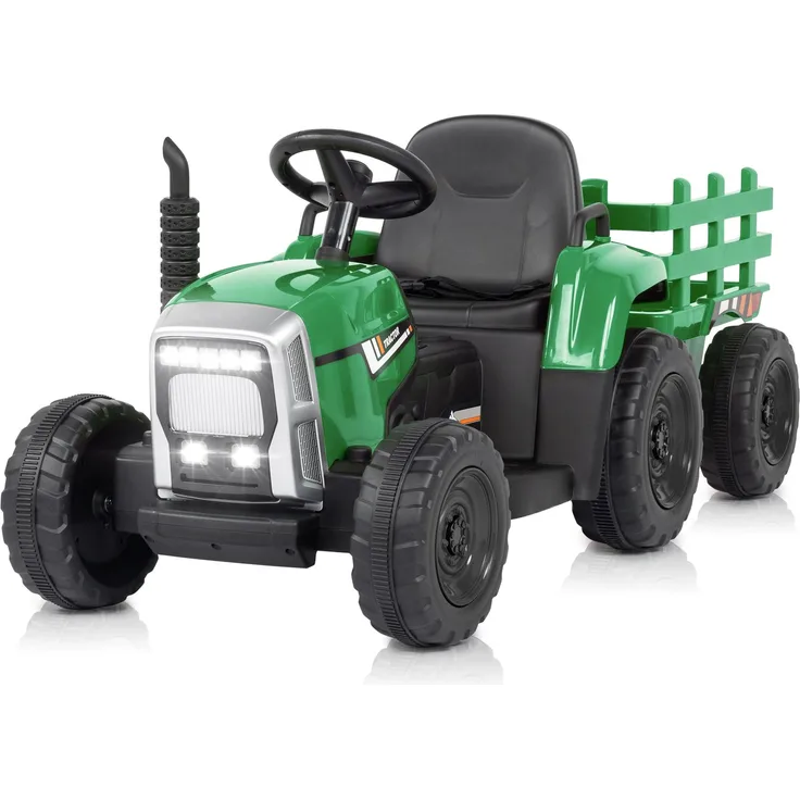 FCH Elektrotraktor FT-12V 7Ah mit abnehmbarem Anhänger, 2,4G Fernbedienung, LED Lichtern, Musik & USB-Funktion, grün