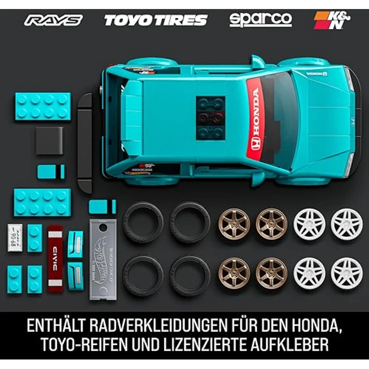 Mattel Brick Shop Hot Wheels Speed Serie Bauset, Custom ’90 Honda Civic EF im Maßstab 1:32, 248 Teile, realistische Details, individuelle Aufkleber, für Erwachsene und Kinder ab 10 Jahren, JHF62 – Bild 4