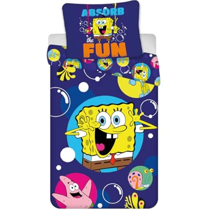 BrandMac Spongebob Babybettwäsche 100x135 + Kissenbezug 40x60, 100% Baumwolle, Wendbares Design für Jungen, Pflegeleicht und atmungsaktiv