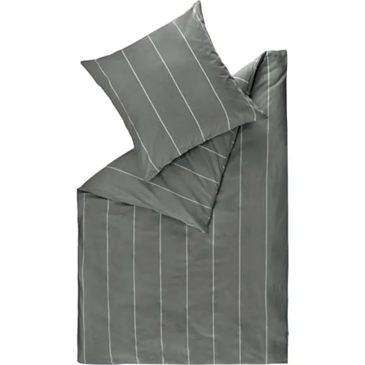 Esprit Home NEU! Premium Bettwäsche 155 x 220 cm Baumwolle 2teilig - Anthrazit - inkl. einem Kopfkissenbezug 80x80cm - Sportliche Längsstreifen & ESPRIT Logostickerei