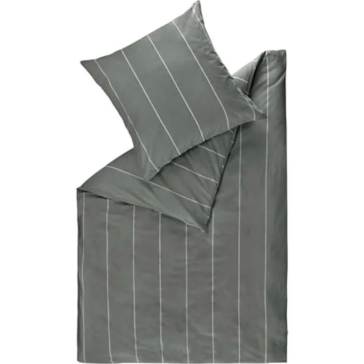 Esprit Home NEU! Premium Bettwäsche 155 x 220 cm Baumwolle 2teilig - Anthrazit - inkl. einem Kopfkissenbezug 80x80cm - Sportliche Längsstreifen & ESPRIT Logostickerei – Bild 1