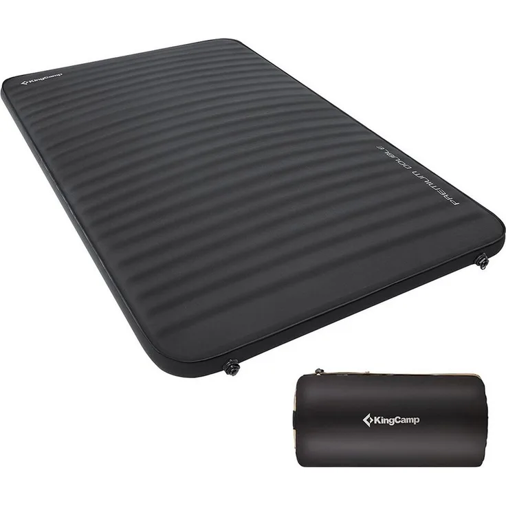 KingCamp Luftmatratze Luftbett Premium Double Isomatte, Selbstaufblasend Camping Bett 7,5 cm, Extra lang und breit, TPU-beschichtetes 3D-Stretch-Gewebe, Memory-Foam, Boston-Schnellentlüftungsventile, 150D Oxford Tragetasche, Blau