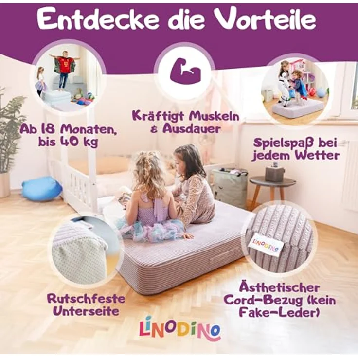 Hüpfpolster Oktopus Lila mit Federkern, rutschfester Unterseite, Tragegriff und abnehmbarem, waschbarem Cord-Bezug – Bild 6