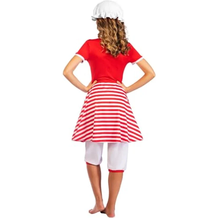 Amscan Erwachsenenkostüm 20er Jahre Badeanzug, gestreiftes Kleid mit Matrosenkragen, rot-weiß, Größe M – Bild 6