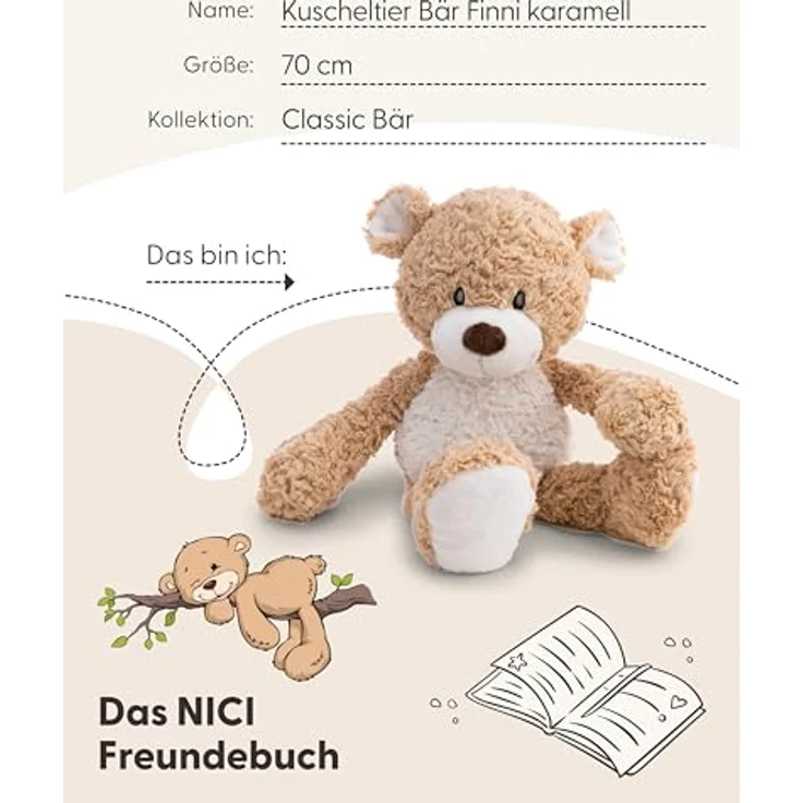 NICI Kuscheltier Bär Finni, 70 cm karamellfarbener Plüschteddybär mit weißem Bauch – Bild 6