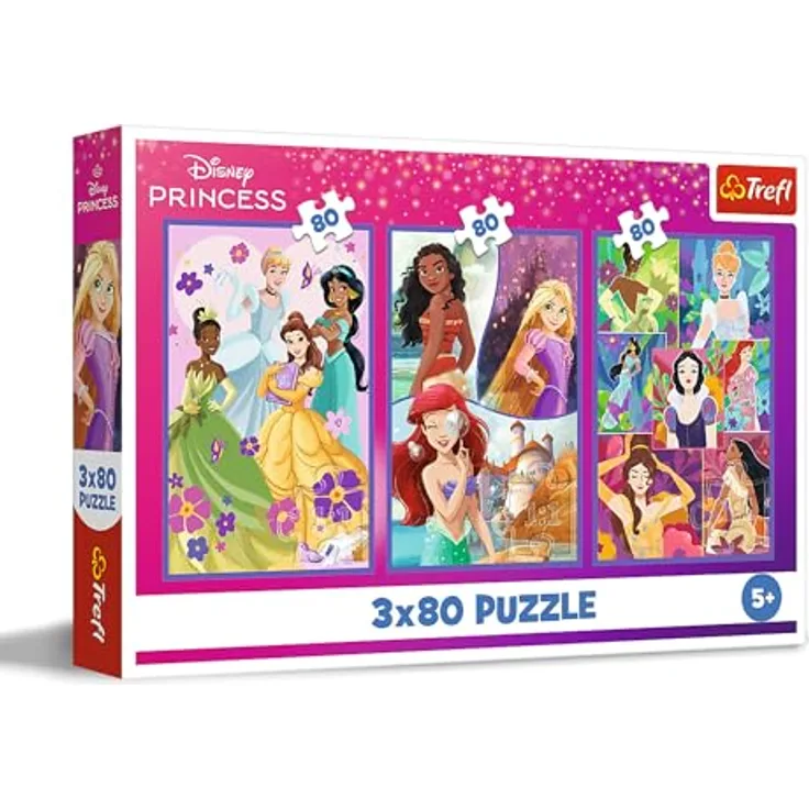 Trefl 3in1 Puzzle: Disney Princess Prinzessinnenfreundinnen, 3 x 80 Teile, fördert Konzentration und Kreativität, für Kinder ab 5 Jahren