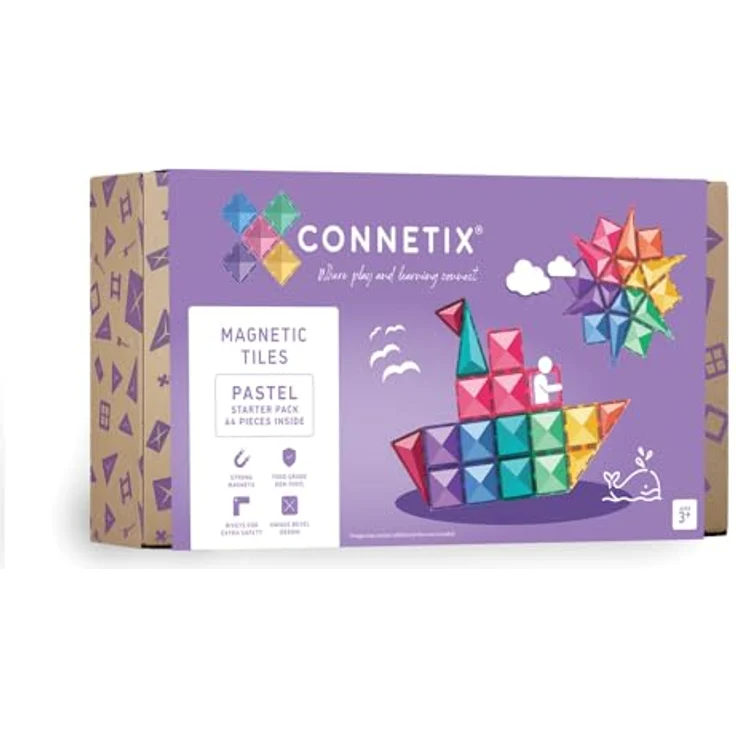 Connetix Pastell Starterpaket, 64 Teile Mehrfarbig - Magnetbaukästen mit einzigartigem abgeschrägtem Design – Bild 1