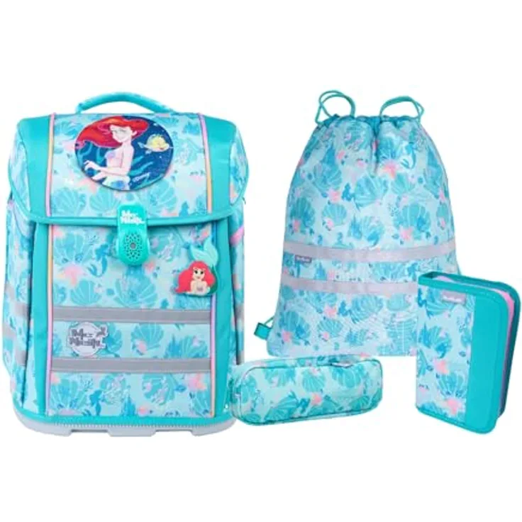 McNeill Schulranzen-Set PERFECTO, Disney Arielle, 5-teilig, ergonomisch, ClickFlex-Rückensystem, reflektierend, 22 l