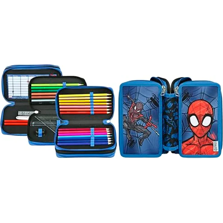 Scooli Tripledecker Spider Man, Gefülltes Schüleretui mit 21 Buntstiften, ergonomischem Design und robuster Ausführung - Ideal für Schule und Freizeit, ab 6 Jahren – Bild 2