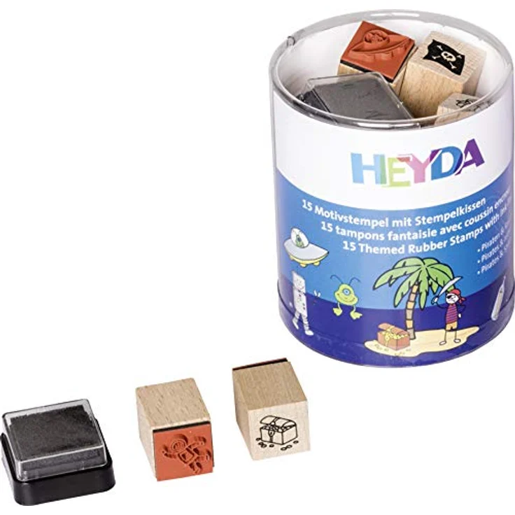 Heyda 204888486 Heyda 204888486 Stempel-Dose (Piraten & Raumfahrer) Motivgröße: ca. 1,5 x 1,5 cm – Bild 1