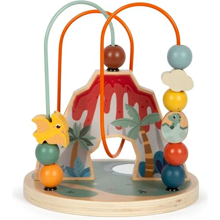 Small Foot Motorikschleife „Dino“, Motorikspielzeug aus FSC 100%-zertifiziertem Holz, für Kinder ab 12 Monaten, mit Vulkan und Metallschleifen, bunt – Bild 2