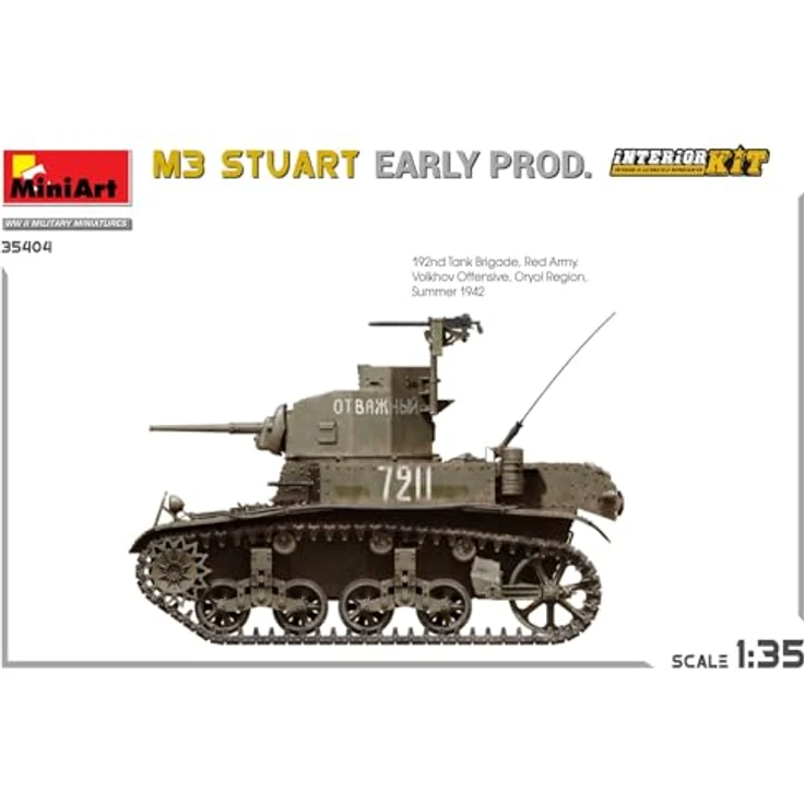 Other 1:35 M3 Stuart, Modellfahrzeug Kit mit Interior und beweglichen Kettengliedern, 7 Varianten Decals – Bild 12