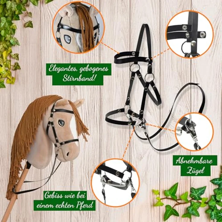 Hobby Horse Land Perlino A3 – Steckenpferd mit Trense, Set Schwarz, langlebige Materialien, geprüft nach EU-Sicherheitsnormen – Bild 2